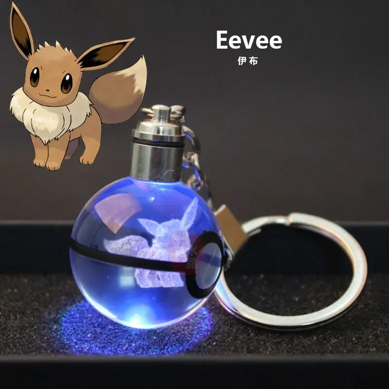 Pokemon Crystal Keychain Snorlax Figures Pikachu Eevee Charizard Mew Eevee Model 3D Engraving Pendant Gift Toy