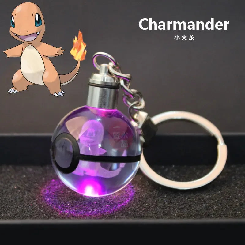 Pokemon Crystal Keychain Snorlax Figures Pikachu Eevee Charizard Mew Eevee Model 3D Engraving Pendant Gift Toy