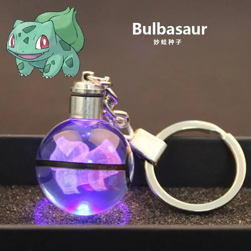 Pokemon Crystal Keychain Snorlax Figures Pikachu Eevee Charizard Mew Eevee Model 3D Engraving Pendant Gift Toy